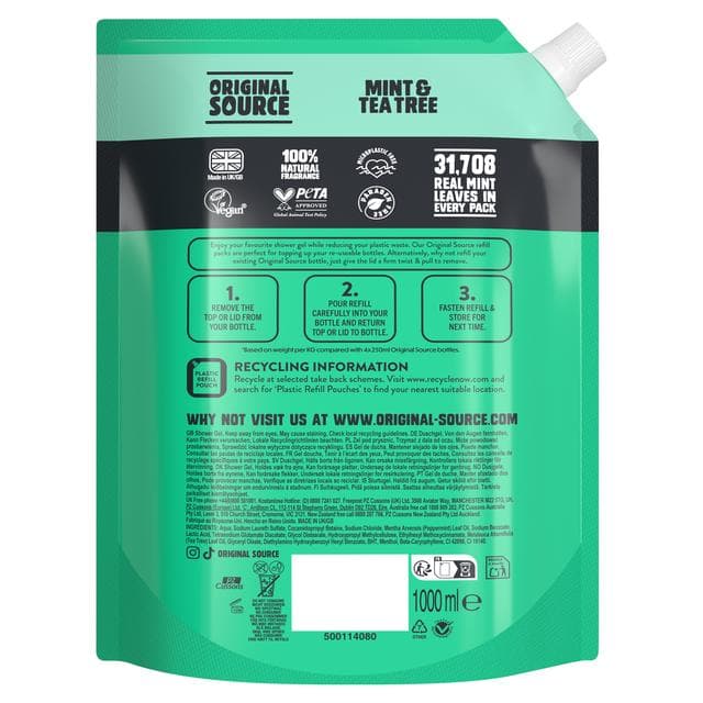 Original Source 1L Mint & Tea Tree Shower Gel Refill - gallery image 2