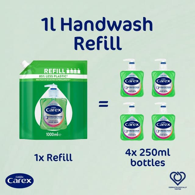 Carex 1L Aloe Vera Antibacterial Hand Wash Refill Pack - gallery image 2