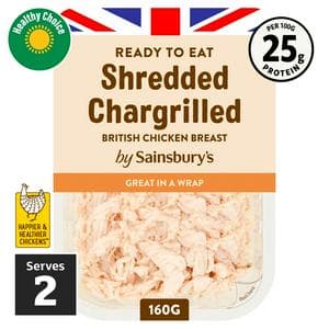 Sainsbury's Chargrilled Shredded British Chicken Breast 160g (Ready to Eat)