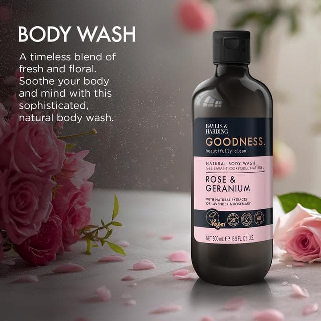 Baylis & Harding Goodness Rose & Geranium Natural Body Wash 500ml - gallery image 3