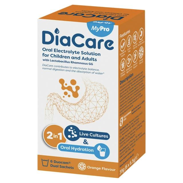 Diacare Oral Electrolyte Solution for Children & Adults Orange Flavour 6x6.5g - gallery image 1