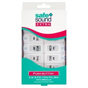 Safe + Sound Extra Push Button AM & PM 7 Day Pill Box with Braille