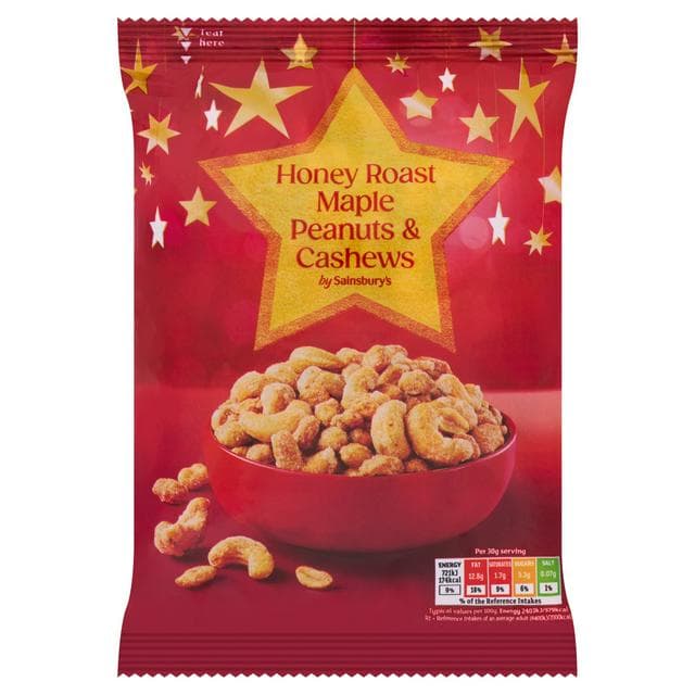 Sainsbury's 350g Honey Roast Maple Peanuts & Cashews - gallery image 1