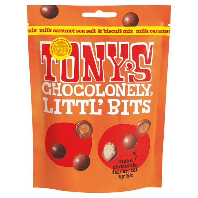 Tony's Chocolonely Littl' Bits Milk Caramel Sea Salt & Biscuit Mix 100g - gallery image 1