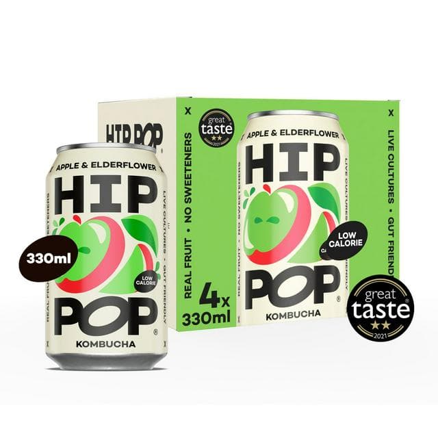 Hip Pop Apple & Elderflower Kombucha 4x330ml - gallery image 1