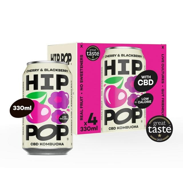 Hip Pop CBD Cherry & Blackberry Kombucha 4 x 330ml - gallery image 1