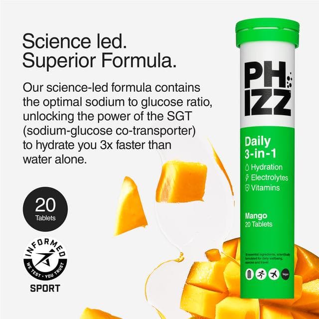 Phizz Daily 3-in-1 Hydration, Electrolytes & Vitamins Effervescent Tablets Mango x20 Tablets - gallery image 3
