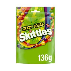 Skittles Vegan Chewy Crazy Sour Sweets Fruit Flavoured Pouch Bag 136g