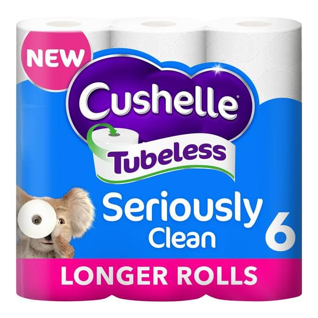 Cushelle Seriously Clean 6 x Tubeless Toilet Rolls 50% More Sheets - gallery image 1