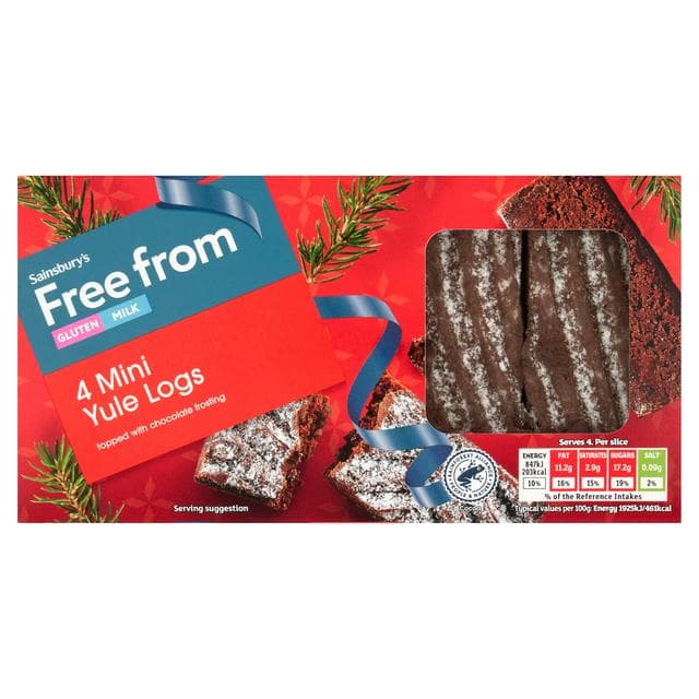 Sainsbury's Free From 4 x 176g Mini Yule Logs Multipack Cakes - gallery image 1