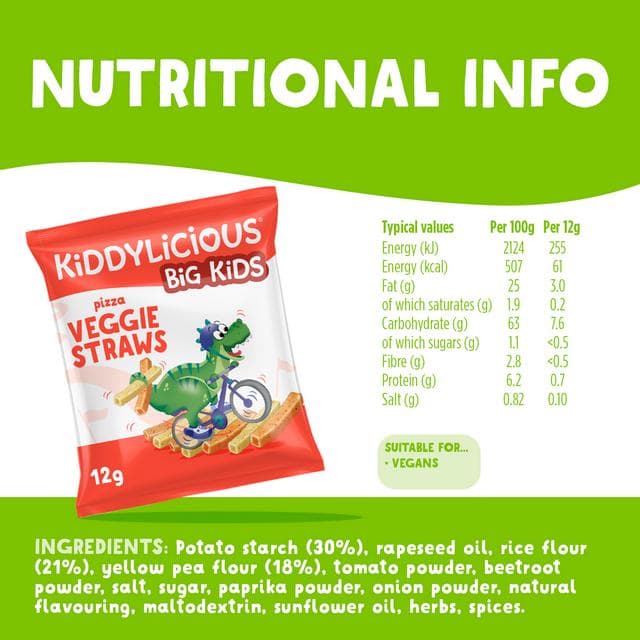 Kiddylicious Pizza Flavoured Veggie Straws Kids Snacks 4x12g - gallery image 3