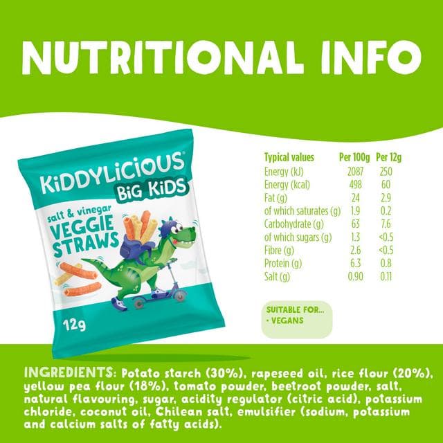 Kiddylicious Salt & Vinegar Veggie Straws Kids Snacks 4x12g - gallery image 3