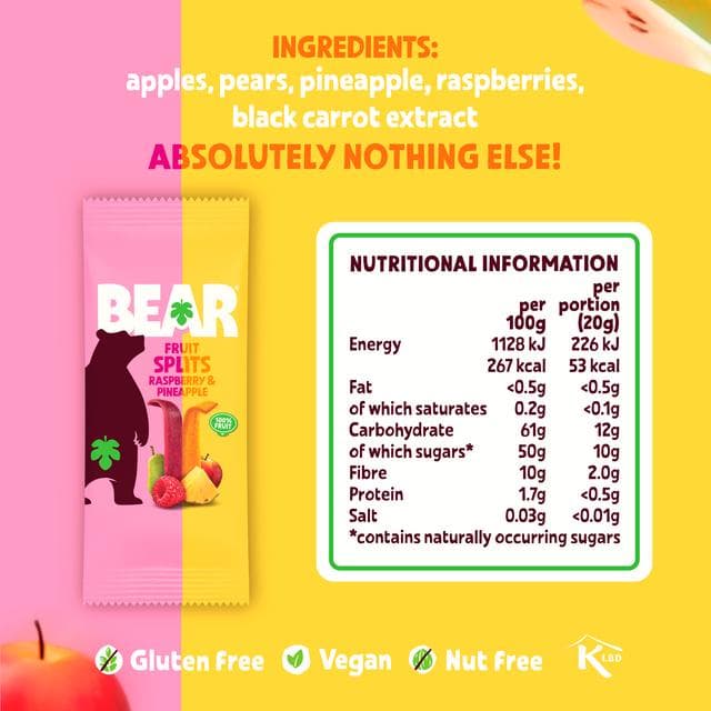 BEAR Fruit Splits Pineapple & Raspberry Multipack 5x20g - gallery image 4