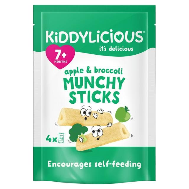 Kiddylicious Apple & Broccoli Munchy Sticks Baby Snacks 4x4g - gallery image 1
