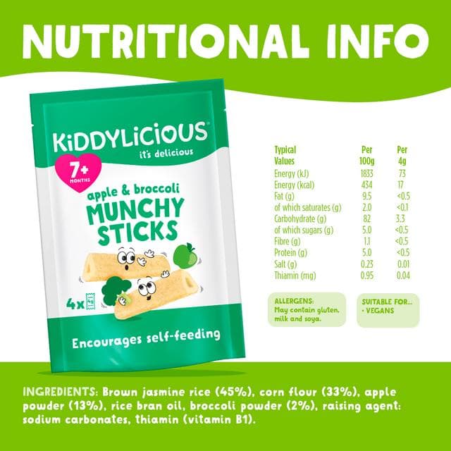 Kiddylicious Apple & Broccoli Munchy Sticks Baby Snacks 4x4g - gallery image 2