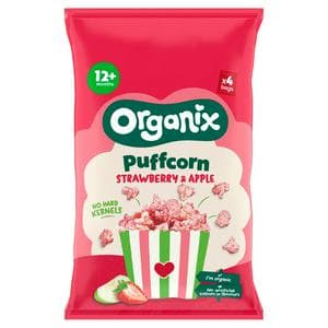 Organix 4 x 10g 12+ Months Strawberry & Apple Baby Popcorn Puffs Multipack Snacks