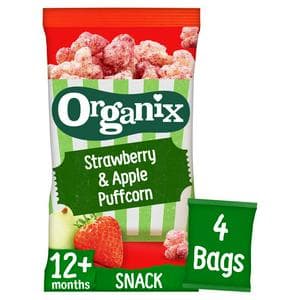 Organix 4 x 10g 12+ Months Strawberry & Apple Baby Popcorn Puffs Multipack Snacks