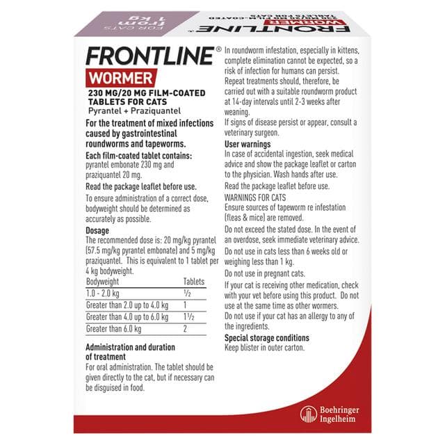 Frontline Wormer Film Coated Flavoured Tablets For Cats x2 230/20mg - gallery image 4