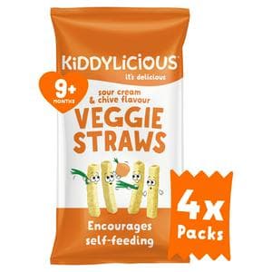 Kiddylicious Sour Cream & Chive Flavoured Veggie Straws Baby Snacks 4x12g