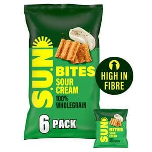 Sun Bites 6 x 25g Sour Cream & Cracked Black Pepper Multipack Snacks Crisps
