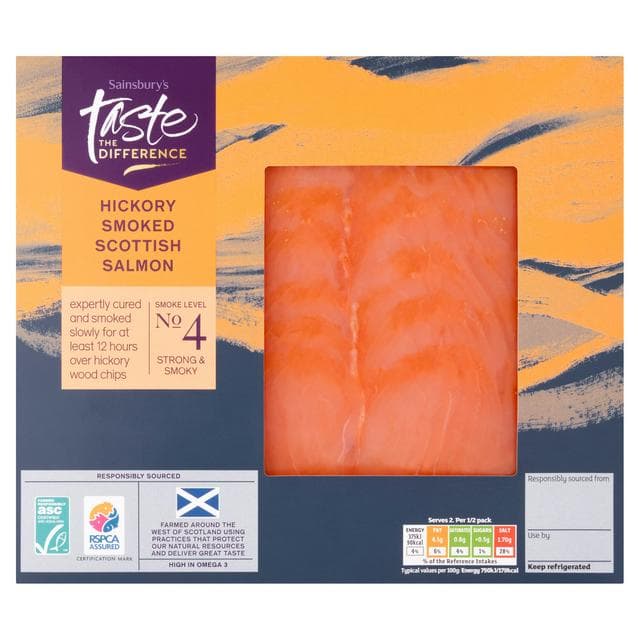 Sainsbury's ASC Scottish Hickory Wood Smoked Salmon, Taste the Difference 100g (Ready To Eat) - gallery image 1