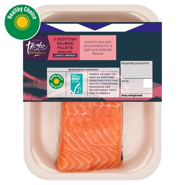 Sainsbury's Skin on ASC lightly Smoked Scottish Salmon Fillets, Taste the Difference x2 240g - gallery image 1