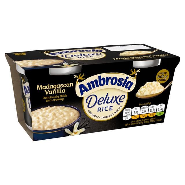 Ambrosia Deluxe 2 x 110g Madagascan Vanilla Rice Pudding Dessert Snack Pots - gallery image 2