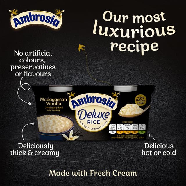 Ambrosia Deluxe 2 x 110g Madagascan Vanilla Rice Pudding Dessert Snack Pots - gallery image 3