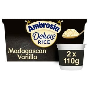 Ambrosia Deluxe 2 x 110g Madagascan Vanilla Rice Pudding Dessert Snack Pots