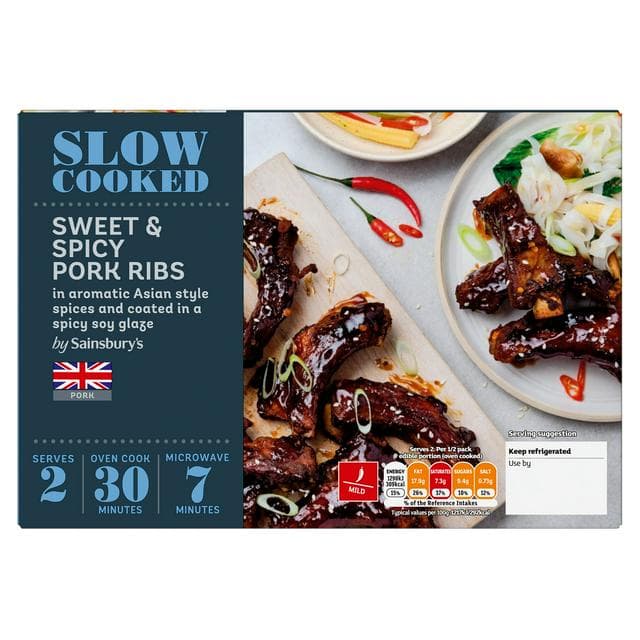 Sainsbury's Slow Cooked British Pork Sweet & Spicy Ribs 450g - gallery image 1