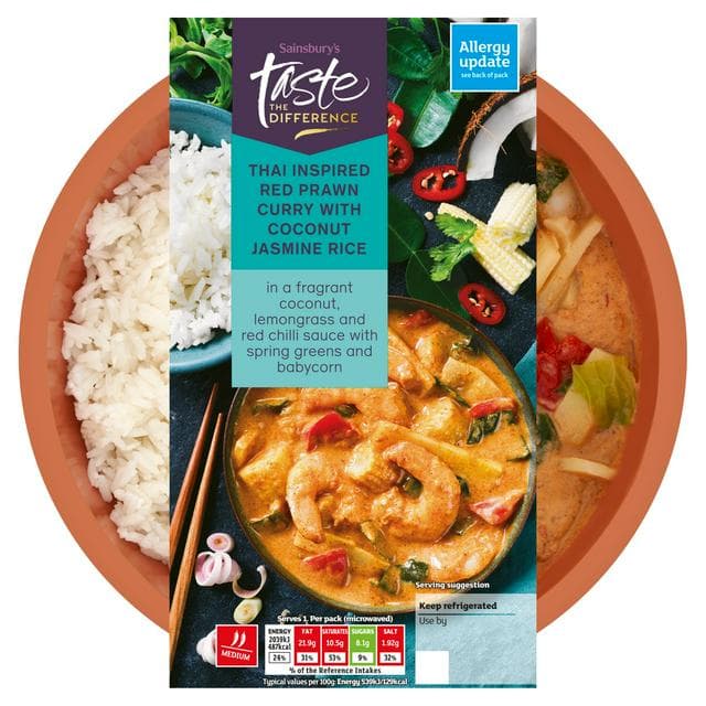 Sainsbury's Thai Red Prawn Curry with Jasmine Rice Ready Meal For 1, Taste the Difference 400g - gallery image 1