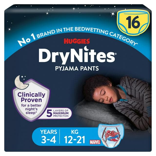 Huggies DryNites Boys Pyjama Pants for Bedwetting Age 3-4 Years 12-21kg x16 - gallery image 1
