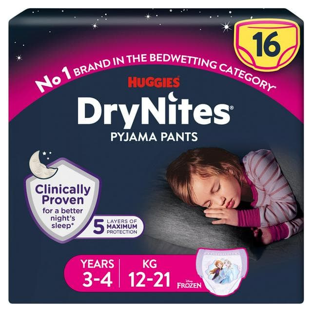 Huggies DryNites Girls Pyjama Pants for Bedwetting Age 3-4 Years 12-21kg x16 - gallery image 1