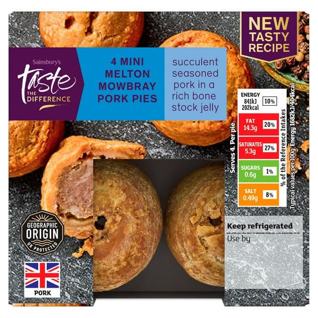 Sainsbury's Mini Melton Mowbray Pork Pies, Taste the Difference x4 200g - gallery image 1