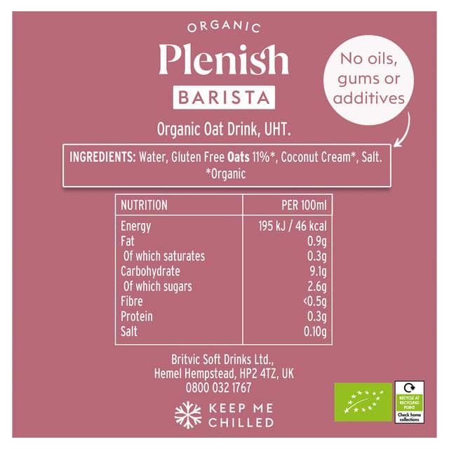 Plenish 1L Chilled Dairy Free Organic Barista Oat Drink - gallery image 2