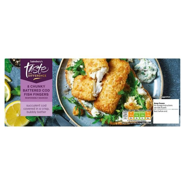 Sainsbury's Chunky Battered Cod Fish Fingers, Taste the Difference x8 480g - gallery image 1