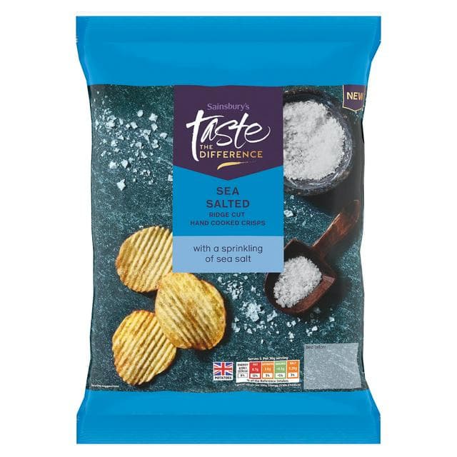 Sainsbury's Sea Salted Ridge Cut Hand Cooked Crisps, Taste the Difference 150g - gallery image 1