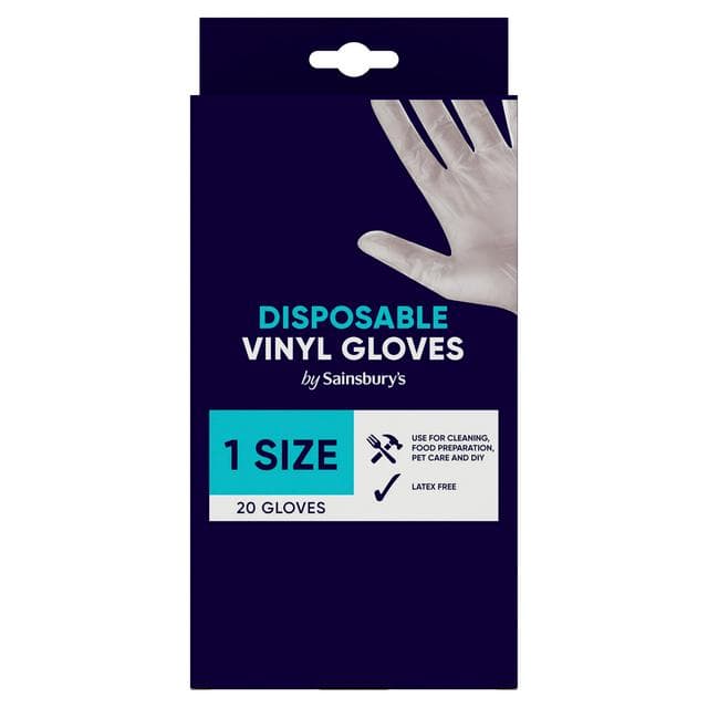 Sainsbury's 20 Disposable Vinyl Gloves 1 Size - gallery image 1
