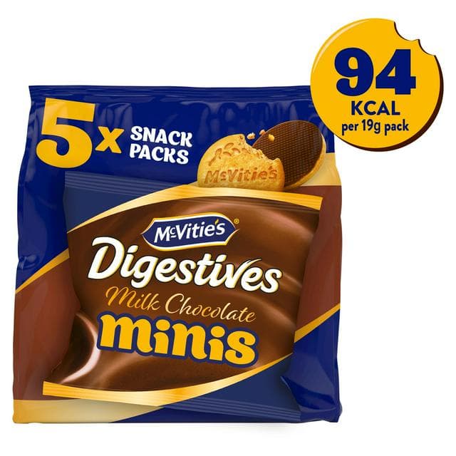 McVitie's Chocolate Digestive Mini's Multipack Biscuits 5x19g- - gallery image 1