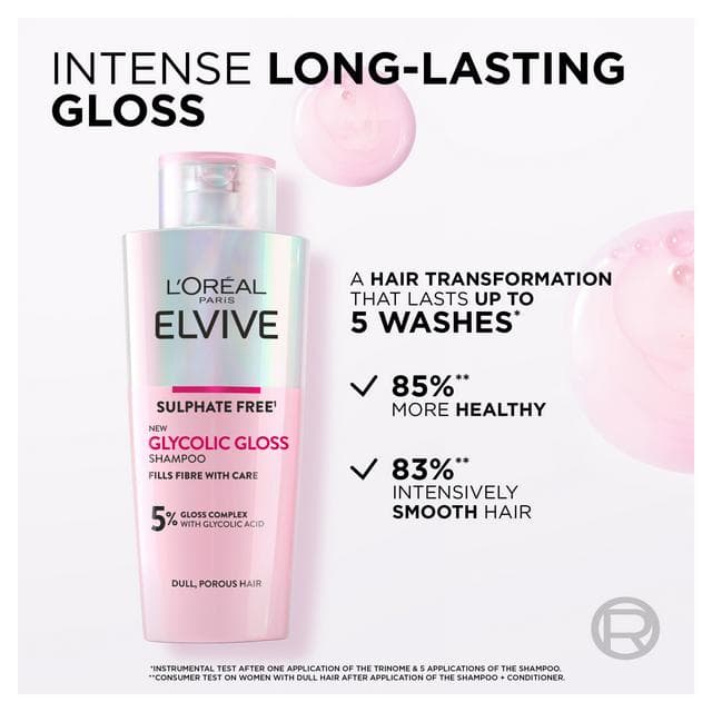 L'Oréal Paris Elvive Glycolic Gloss Sulphate Free Shampoo for Dull Hair 200ml - gallery image 2