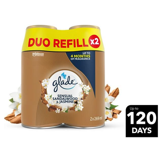 Glade 2 x 269ml Sandalwood & Jasmine Automatic Spray Twin Refill Air Freshener - gallery image 1