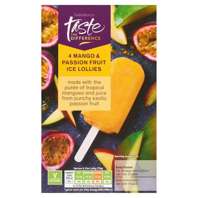 Sainsbury's Mango & Passion Fruit Ice Lollies, Taste the Difference 4x73ml - gallery image 1