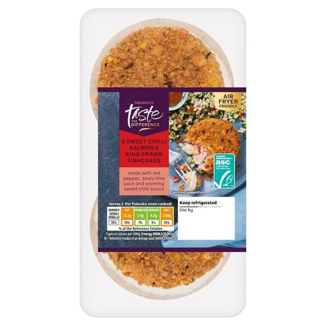 Sainsbury's Sweet Chilli Scottish Salmon & ASC King Prawn Fishcakes, Taste the Difference x2 290g - gallery image 1