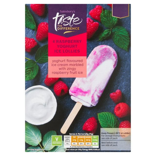 Sainsbury's Raspberry & Yoghurt Ice Lollies x4 70ml - gallery image 1