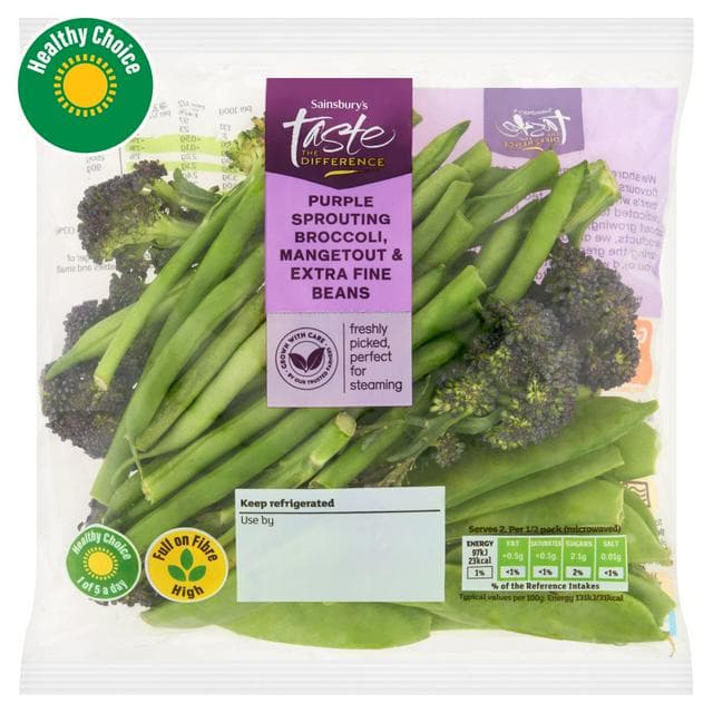 Sainsbury's Purple Sprouting Broccoli, Mangetout & Extra Fine Beans, Taste the Difference 160g - gallery image 1