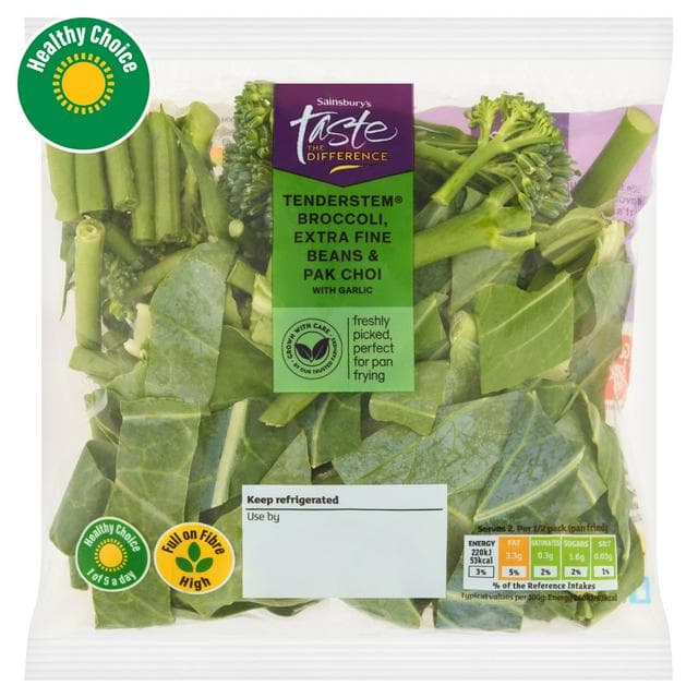 Sainsbury's Tenderstem Broccoli Extra Fine Beans & Pak Choi with Garlic, Taste the Difference 160g - gallery image 1