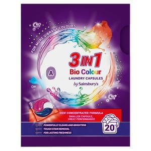 Sainsbury's 3 in 1 Bio Colour Laundry Capsules 20 Washes