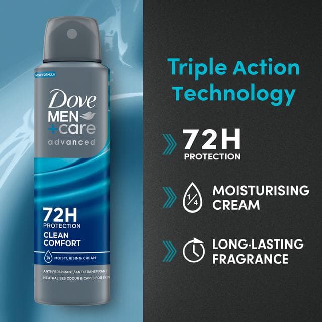 Dove Men+Care 150ml Advanced Clean Comfort Antiperspirant Aerosol Deodorant Spray - gallery image 2