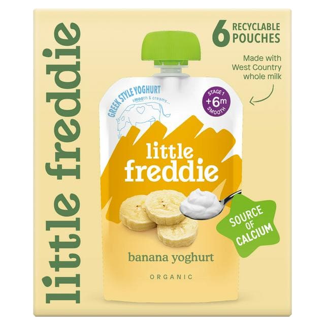 Little Freddie Organic Banana Greek Style Yoghurt Baby Food Pouch Multipack 6+ Months 6 x 100g - gallery image 1