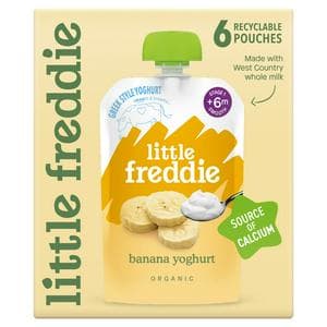 Little Freddie Organic Banana Greek Style Yoghurt Baby Food Pouch Multipack 6+ Months 6 x 100g